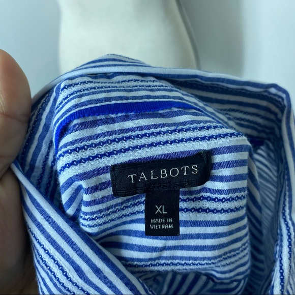 E Talbots Blue White Striped Relaxed Button Down - Picture 5 of 6
